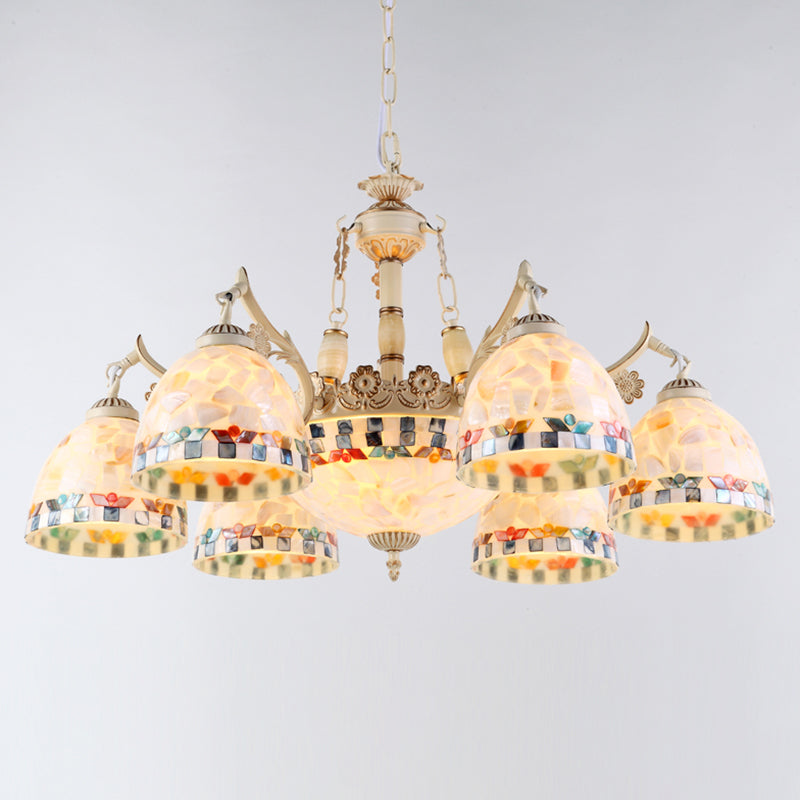 Shell White Chandelier Bell Shade Mediterranean Suspension Lighting for Living Room 9 White Down Clearhalo 'Ceiling Lights' 'Chandeliers' Lighting' 2618389