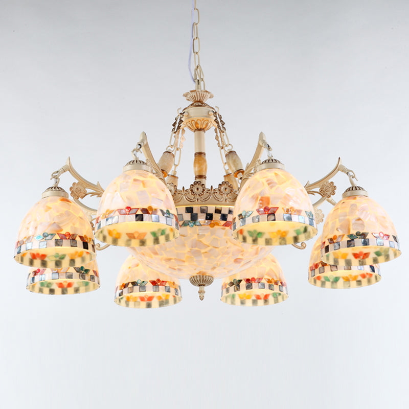 Shell White Chandelier Bell Shade Mediterranean Suspension Lighting for Living Room 11 White Down Clearhalo 'Ceiling Lights' 'Chandeliers' Lighting' 2618390