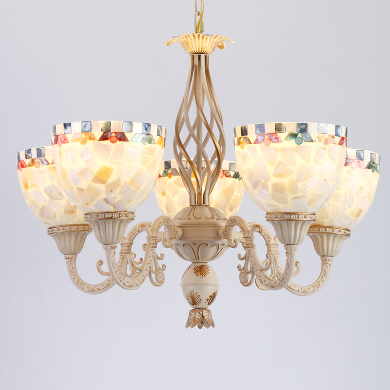 Shell White Chandelier Bell Shade Mediterranean Suspension Lighting for Living Room 5 White Up Clearhalo 'Ceiling Lights' 'Chandeliers' Lighting' 2618395