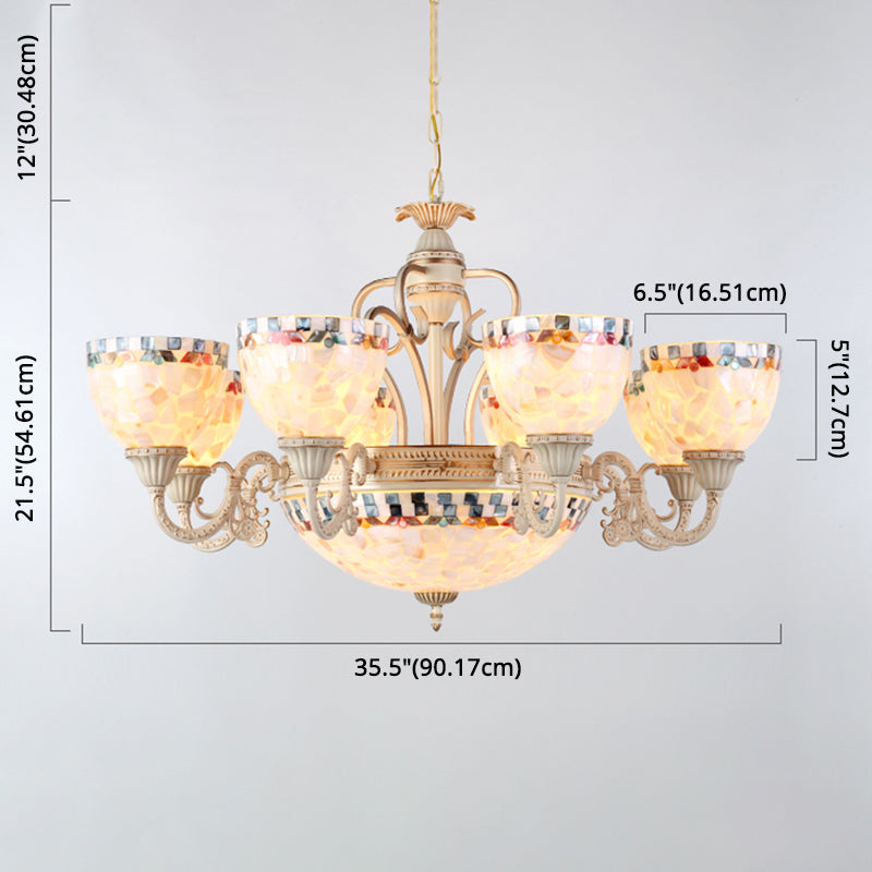 Shell White Chandelier Bell Shade Mediterranean Suspension Lighting for Living Room Clearhalo 'Ceiling Lights' 'Chandeliers' Lighting' 2618396