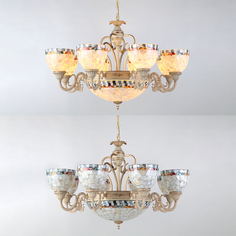 Shell White Chandelier Bell Shade Mediterranean Suspension Lighting for Living Room Clearhalo 'Ceiling Lights' 'Chandeliers' Lighting' 2618398