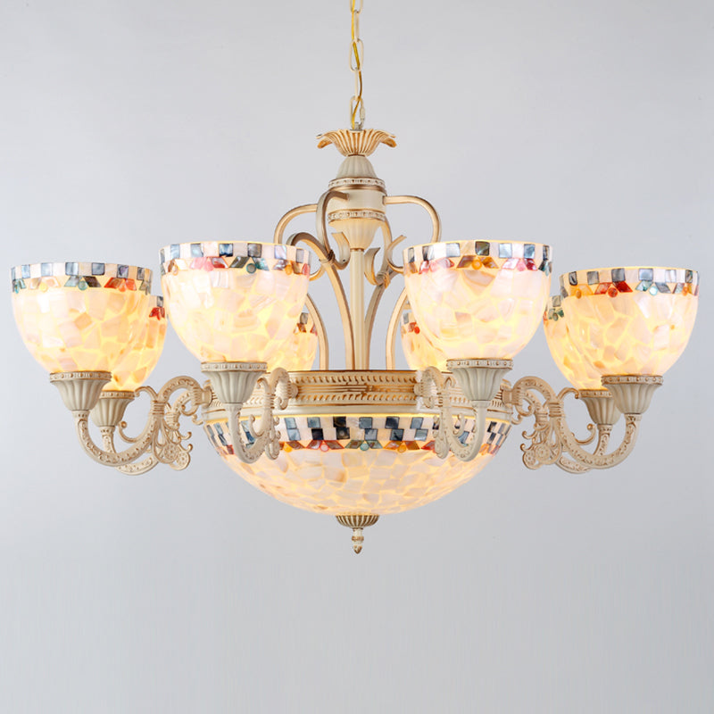 Shell White Chandelier Bell Shade Mediterranean Suspension Lighting for Living Room 11 White Up Clearhalo 'Ceiling Lights' 'Chandeliers' Lighting' 2618399