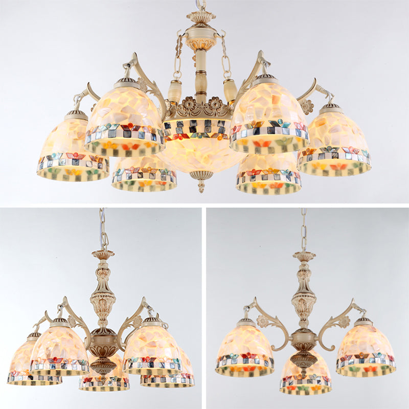 Shell White Chandelier Bell Shade Mediterranean Suspension Lighting for Living Room Clearhalo 'Ceiling Lights' 'Chandeliers' Lighting' 2618402