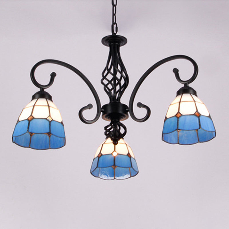 Vintage Floral Chandelier Light Handcrafted Stained Glass Hanging Light for Hall Clearhalo 'Ceiling Lights' 'Chandeliers' Lighting' 2618421