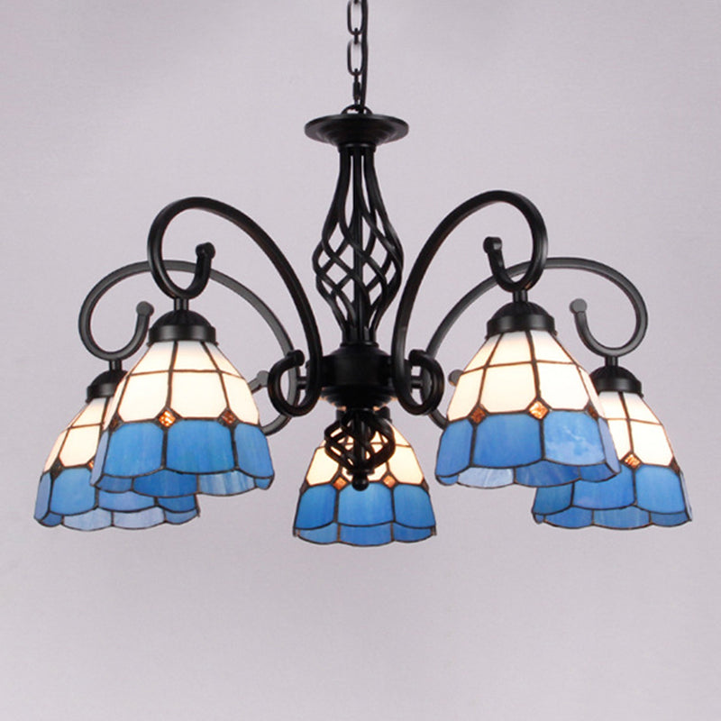 Vintage Floral Chandelier Light Handcrafted Stained Glass Hanging Light for Hall Clearhalo 'Ceiling Lights' 'Chandeliers' Lighting' 2618424