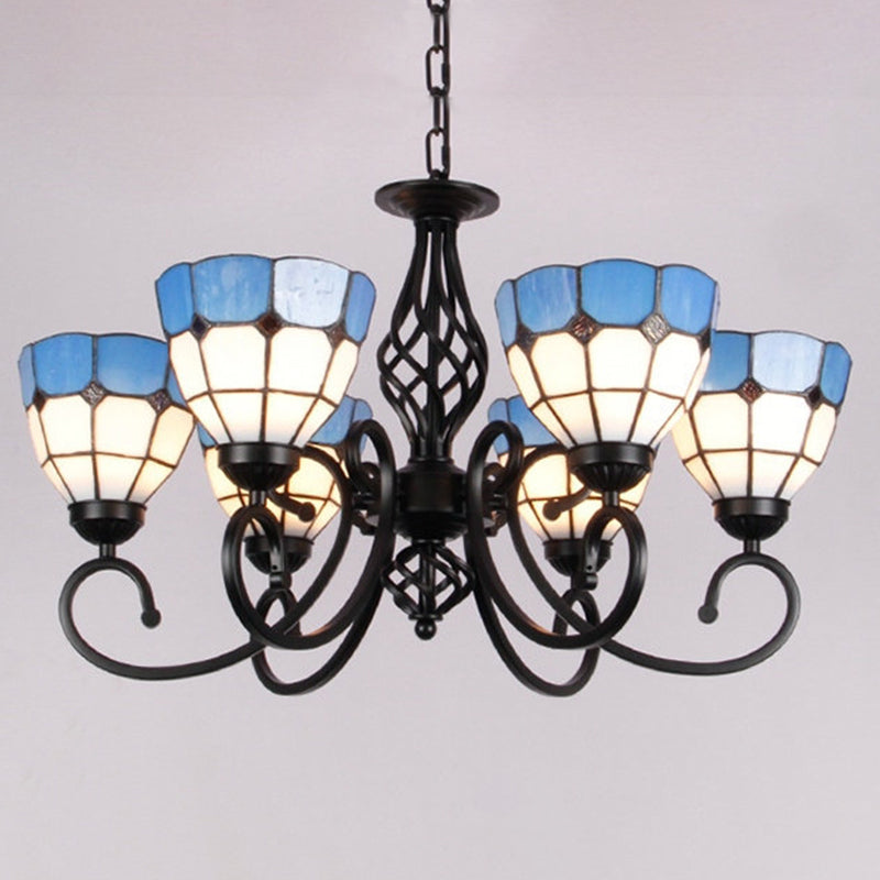 Vintage Floral Chandelier Light Handcrafted Stained Glass Hanging Light for Hall Clearhalo 'Ceiling Lights' 'Chandeliers' Lighting' 2618426