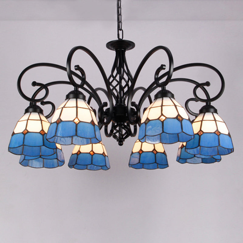 Vintage Floral Chandelier Light Handcrafted Stained Glass Hanging Light for Hall Clearhalo 'Ceiling Lights' 'Chandeliers' Lighting' 2618428