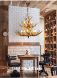 Wood Finish Antler Chandelier Lighting Rustic Resin Living Room Ceiling Suspension Lamp Clearhalo 'Ceiling Lights' 'Chandeliers' Lighting' 2618438