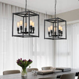 Black Cage Hanging Lamp Industrial Retro Metal Diner Pendant Chandelier in Square Shape Clearhalo 'Ceiling Lights' 'Chandeliers' Lighting' 2618444