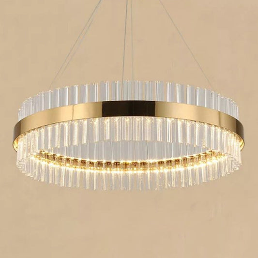 LED Round Chandelier Pendant Minimalistic Crystal Gold Finish Hanging Light for Bedroom Clearhalo 'Ceiling Lights' 'Chandeliers' Lighting' 2618454