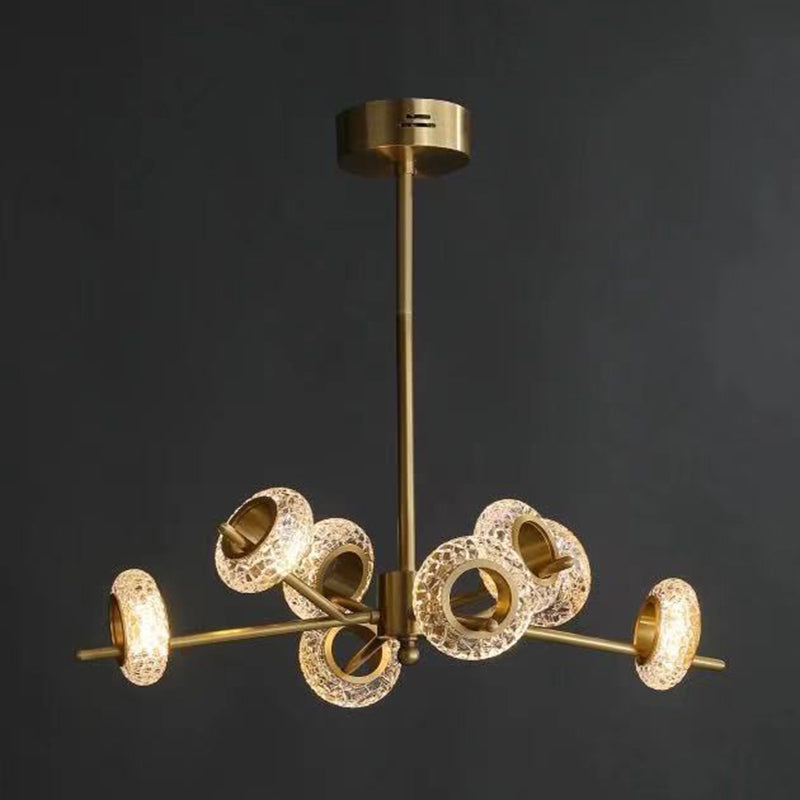 Crackled Crystal Glass Rings Pendant Lighting Postmodern Brass Finish Chandelier for Diner 8 Brass Clearhalo 'Ceiling Lights' 'Chandeliers' Lighting' 2618462