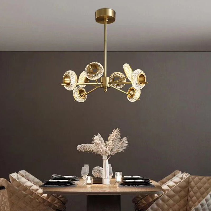 Crackled Crystal Glass Rings Pendant Lighting Postmodern Brass Finish Chandelier for Diner Clearhalo 'Ceiling Lights' 'Chandeliers' Lighting' 2618463