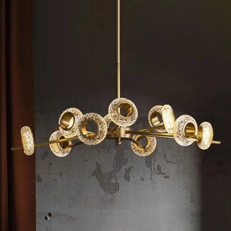 Crackled Crystal Glass Rings Pendant Lighting Postmodern Brass Finish Chandelier for Diner Clearhalo 'Ceiling Lights' 'Chandeliers' Lighting' 2618471