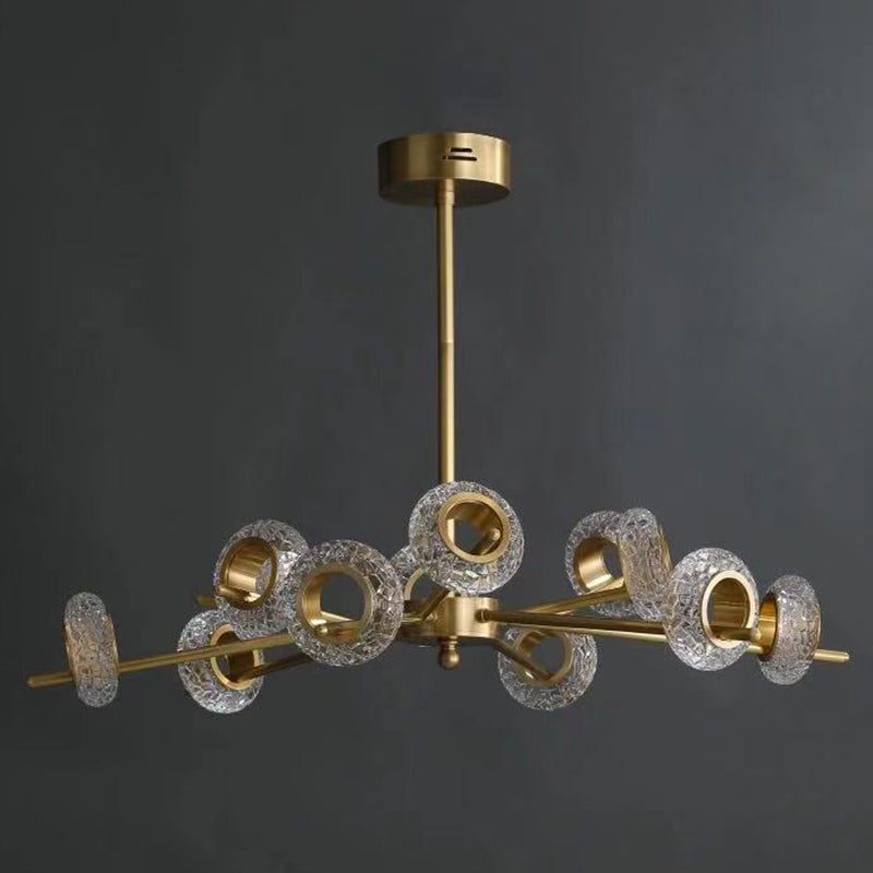 Crackled Crystal Glass Rings Pendant Lighting Postmodern Brass Finish Chandelier for Diner Clearhalo 'Ceiling Lights' 'Chandeliers' Lighting' 2618472