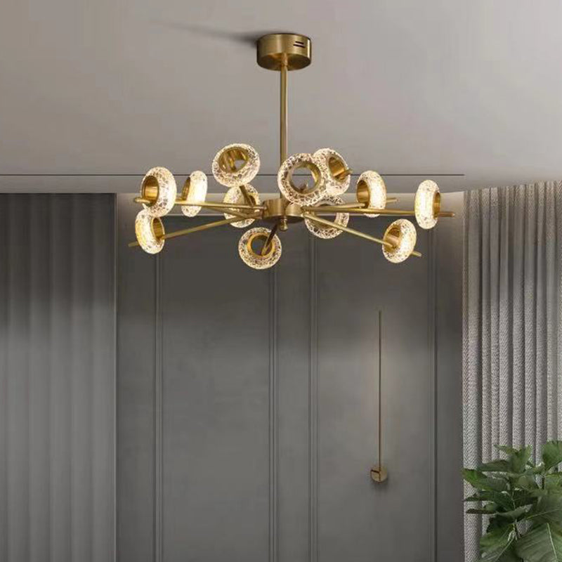 Crackled Crystal Glass Rings Pendant Lighting Postmodern Brass Finish Chandelier for Diner Clearhalo 'Ceiling Lights' 'Chandeliers' Lighting' 2618474