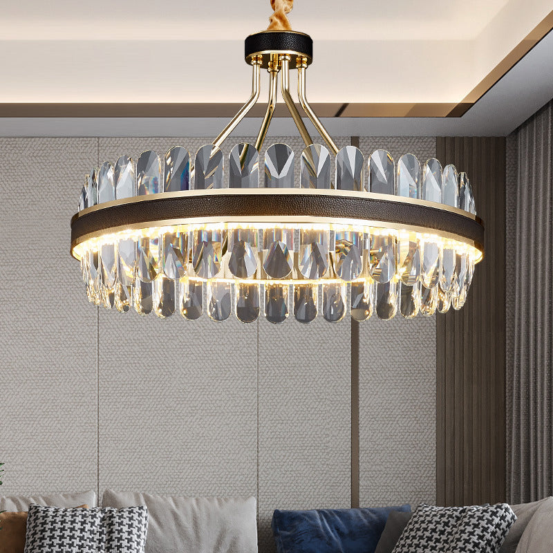 Minimalist Circular LED Chandelier Crystal Living Room Ceiling Pendant Light in Black-Gold Clearhalo 'Ceiling Lights' 'Chandeliers' Lighting' 2618502