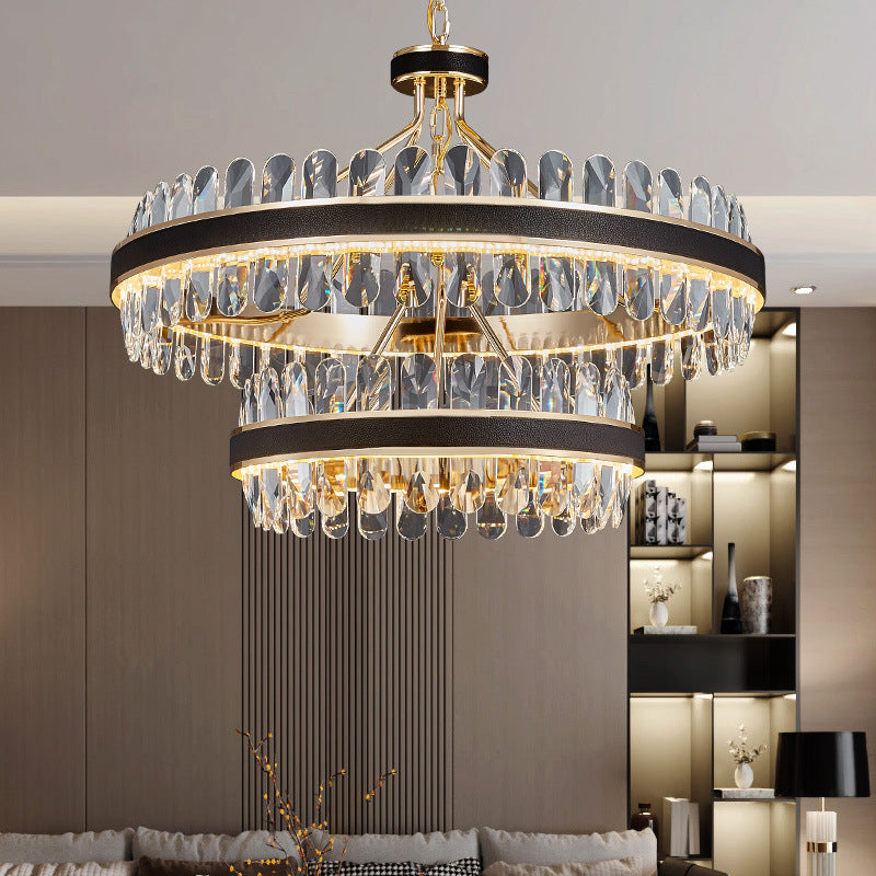 Minimalist Circular LED Chandelier Crystal Living Room Ceiling Pendant Light in Black-Gold Clearhalo 'Ceiling Lights' 'Chandeliers' Lighting' 2618505