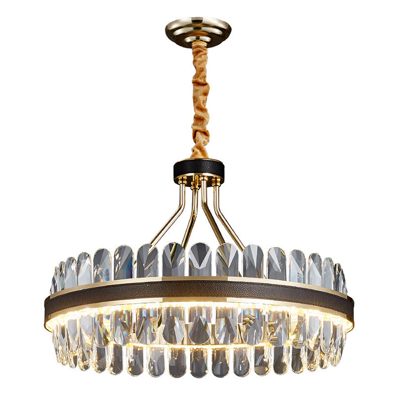 Minimalist Circular LED Chandelier Crystal Living Room Ceiling Pendant Light in Black-Gold Clearhalo 'Ceiling Lights' 'Chandeliers' Lighting' 2618509