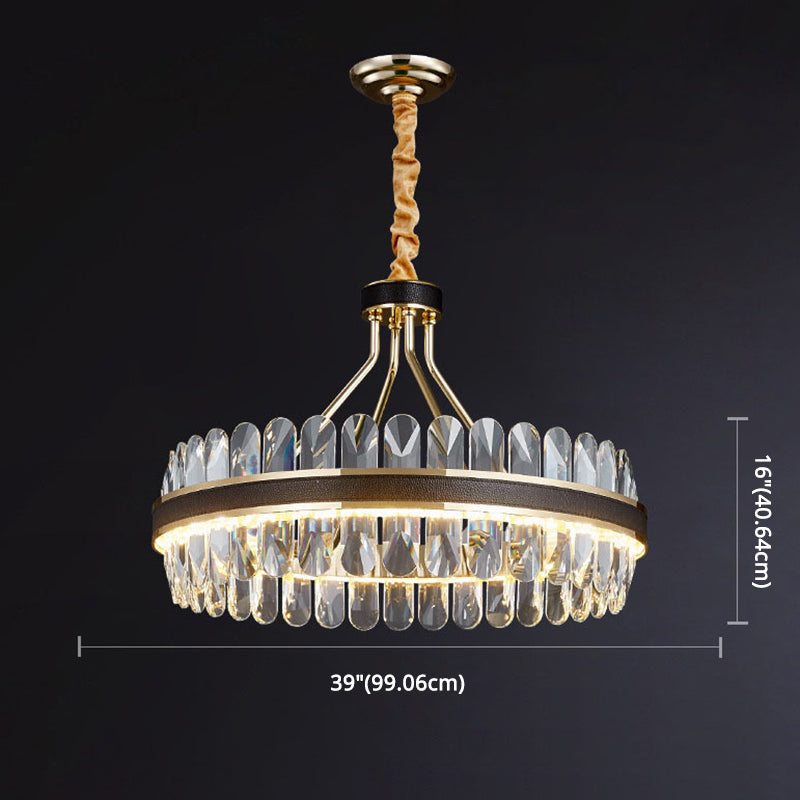 Minimalist Circular LED Chandelier Crystal Living Room Ceiling Pendant Light in Black-Gold Clearhalo 'Ceiling Lights' 'Chandeliers' Lighting' 2618514