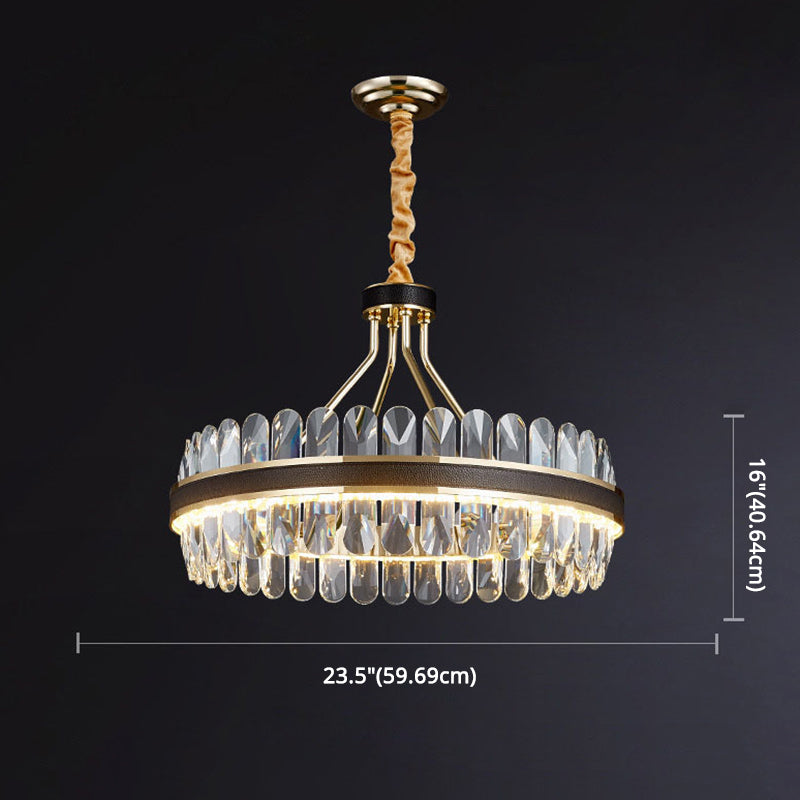 Minimalist Circular LED Chandelier Crystal Living Room Ceiling Pendant Light in Black-Gold Clearhalo 'Ceiling Lights' 'Chandeliers' Lighting' 2618515