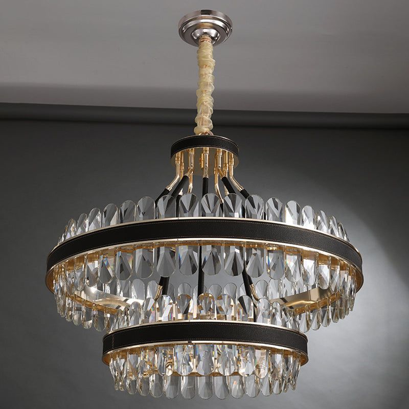 Minimalist Circular LED Chandelier Crystal Living Room Ceiling Pendant Light in Black-Gold Clearhalo 'Ceiling Lights' 'Chandeliers' Lighting' 2618517