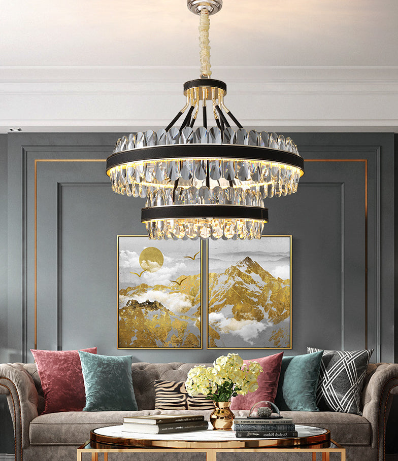 Minimalist Circular LED Chandelier Crystal Living Room Ceiling Pendant Light in Black-Gold Clearhalo 'Ceiling Lights' 'Chandeliers' Lighting' 2618521