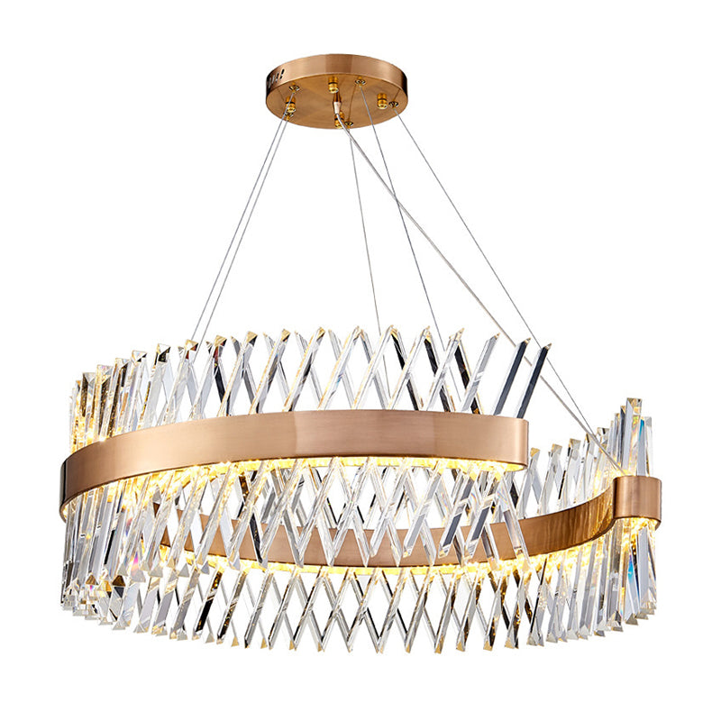 Simple Geometric Chandelier K9 Strip Crystal Dining Room LED Suspension Lighting in Rose Gold Clearhalo 'Ceiling Lights' 'Chandeliers' Lighting' 2618526