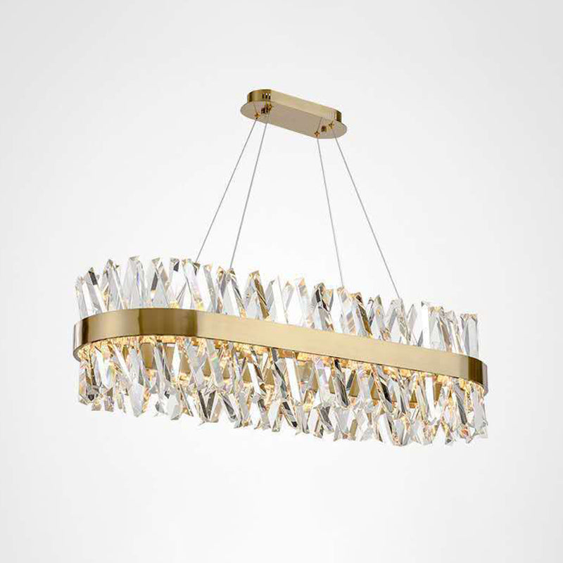 Simple Geometric Chandelier K9 Strip Crystal Dining Room LED Suspension Lighting in Rose Gold Rose Gold Oval Clearhalo 'Ceiling Lights' 'Chandeliers' Lighting' 2618527