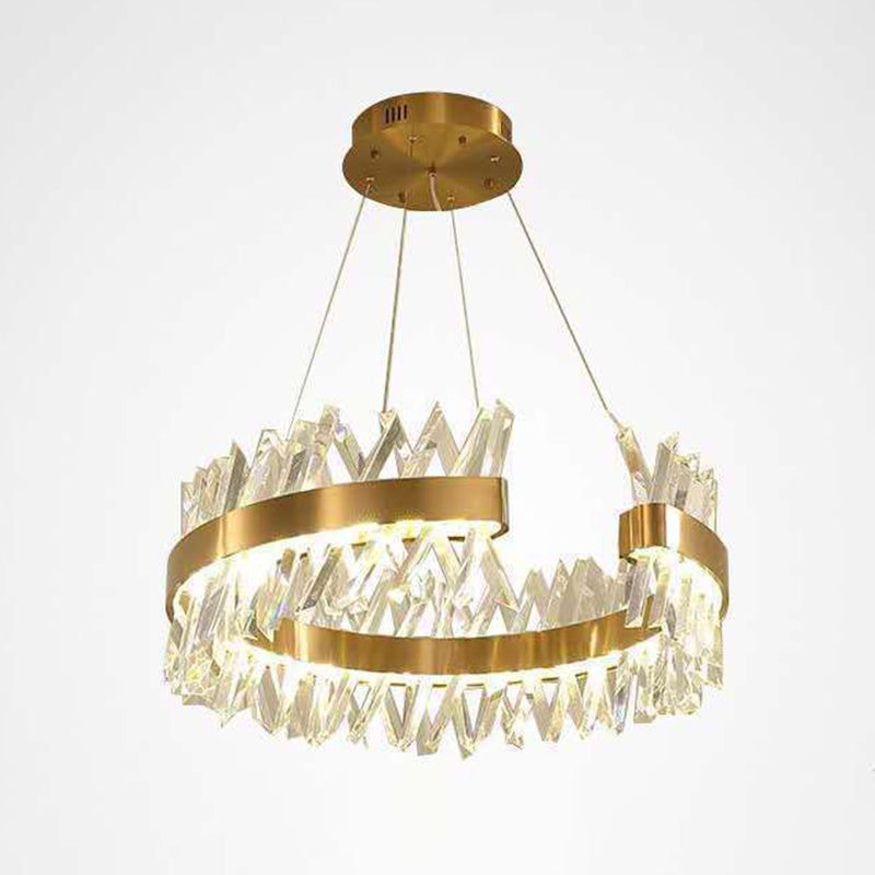 Simple Geometric Chandelier K9 Strip Crystal Dining Room LED Suspension Lighting in Rose Gold Rose Gold Round Clearhalo 'Ceiling Lights' 'Chandeliers' Lighting' 2618528