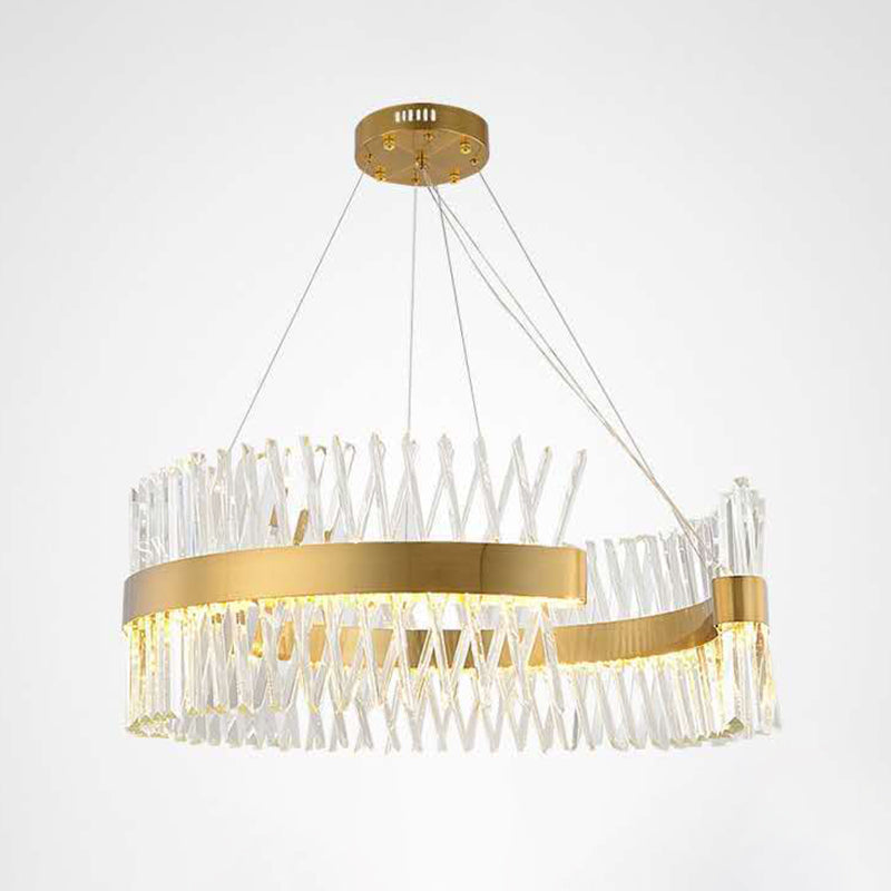 Simple Geometric Chandelier K9 Strip Crystal Dining Room LED Suspension Lighting in Rose Gold Rose Gold Wavy Clearhalo 'Ceiling Lights' 'Chandeliers' Lighting' 2618530