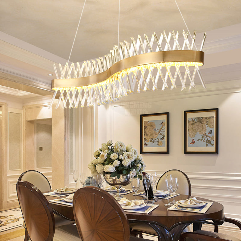 Simple Geometric Chandelier K9 Strip Crystal Dining Room LED Suspension Lighting in Rose Gold Clearhalo 'Ceiling Lights' 'Chandeliers' Lighting' 2618531