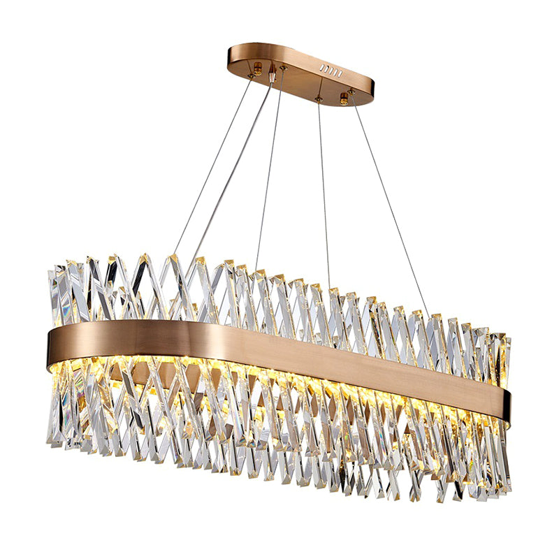 Simple Geometric Chandelier K9 Strip Crystal Dining Room LED Suspension Lighting in Rose Gold Clearhalo 'Ceiling Lights' 'Chandeliers' Lighting' 2618533