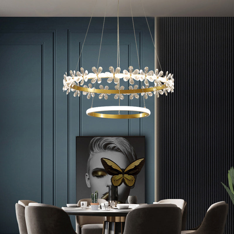 Gold Finish Wreath Pendant Light Minimalist Crystal LED Chandelier with Metal Ring Clearhalo 'Ceiling Lights' 'Chandeliers' Lighting' 2618553