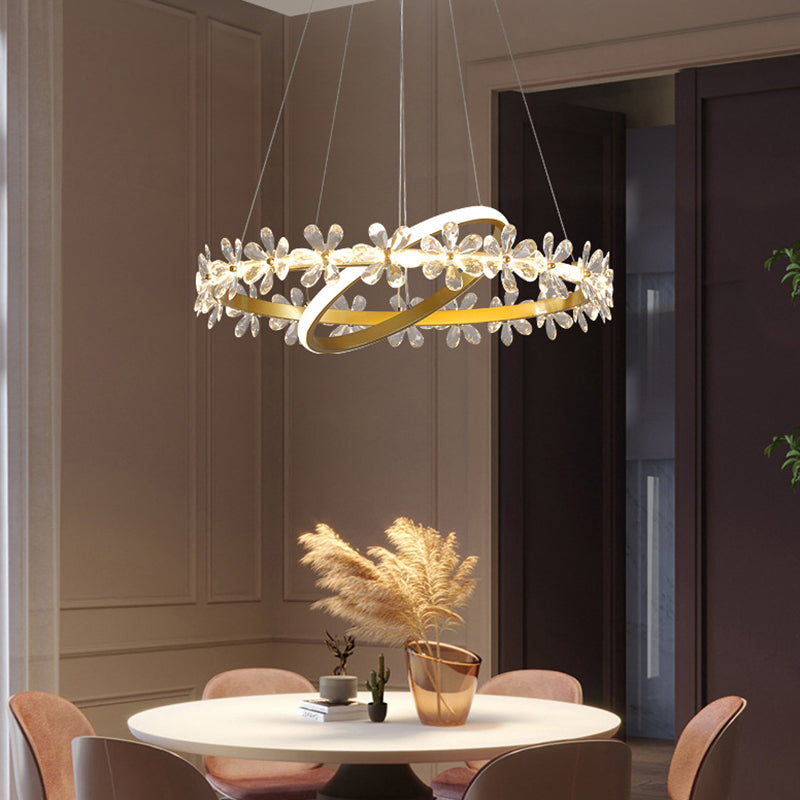 Gold Finish Wreath Pendant Light Minimalist Crystal LED Chandelier with Metal Ring Clearhalo 'Ceiling Lights' 'Chandeliers' Lighting' 2618554