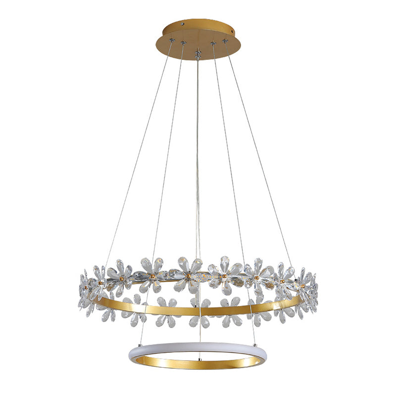 Gold Finish Wreath Pendant Light Minimalist Crystal LED Chandelier with Metal Ring Gold Clearhalo 'Ceiling Lights' 'Chandeliers' Lighting' 2618556