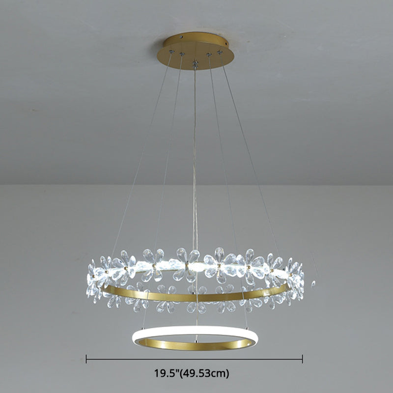 Gold Finish Wreath Pendant Light Minimalist Crystal LED Chandelier with Metal Ring Clearhalo 'Ceiling Lights' 'Chandeliers' Lighting' 2618557