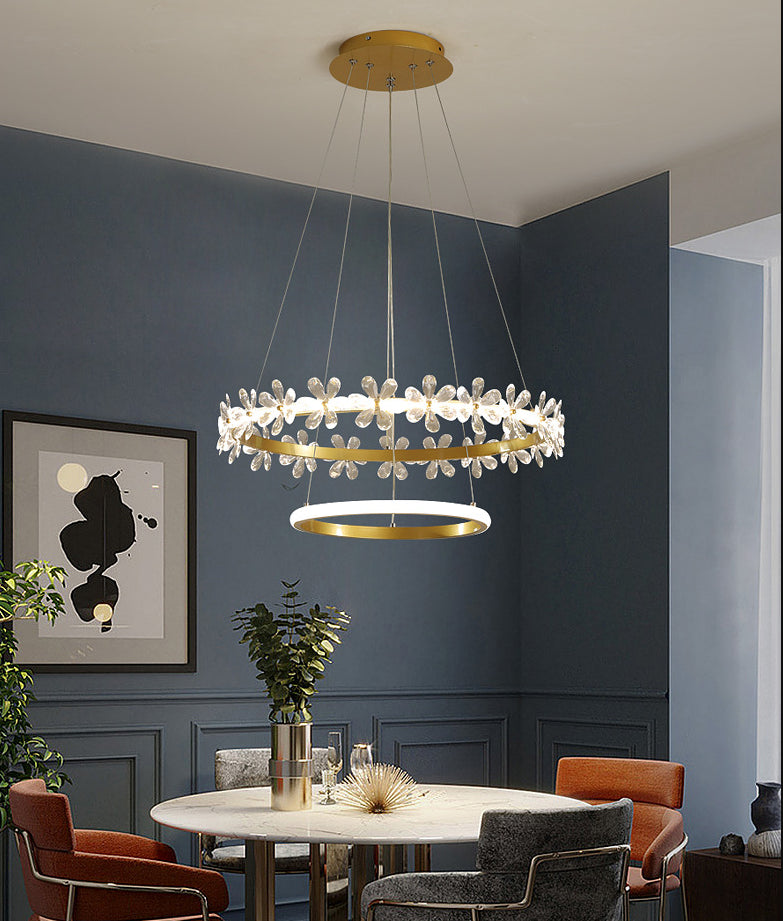 Gold Finish Wreath Pendant Light Minimalist Crystal LED Chandelier with Metal Ring Clearhalo 'Ceiling Lights' 'Chandeliers' Lighting' 2618560