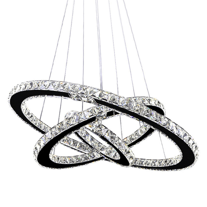 Faceted Crystal Circle LED Pendant Lighting Simplicity Stainless Steel Chandelier for Dining Room Clearhalo 'Ceiling Lights' 'Chandeliers' Lighting' 2618570