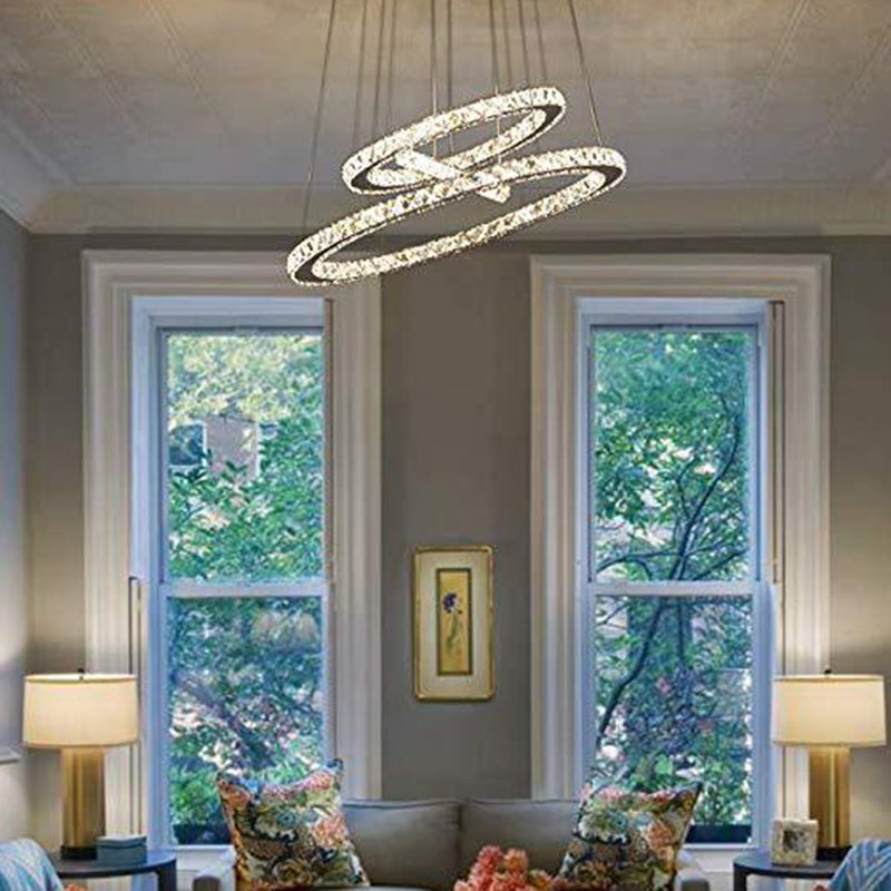 Faceted Crystal Circle LED Pendant Lighting Simplicity Stainless Steel Chandelier for Dining Room Clearhalo 'Ceiling Lights' 'Chandeliers' Lighting' 2618571