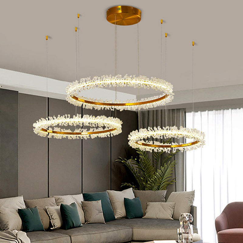 Simple Stylish Ring Pendant Chandelier Flower Crystal Living Room LED Hanging Light in Gold Clearhalo 'Ceiling Lights' 'Chandeliers' Lighting' 2618577