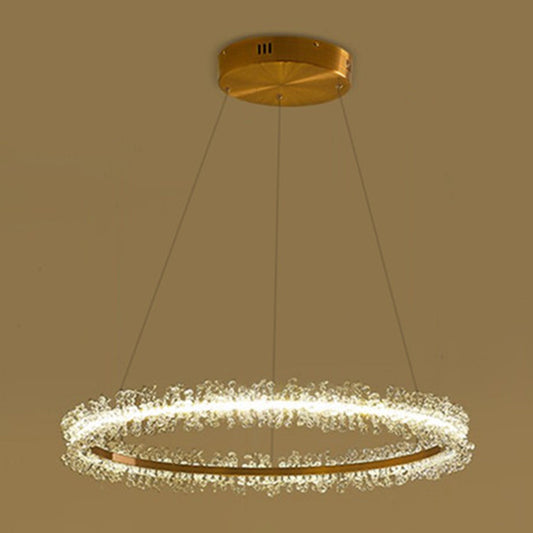 Simple Stylish Ring Pendant Chandelier Flower Crystal Living Room LED Hanging Light in Gold Gold Clearhalo 'Ceiling Lights' 'Chandeliers' Lighting' 2618578