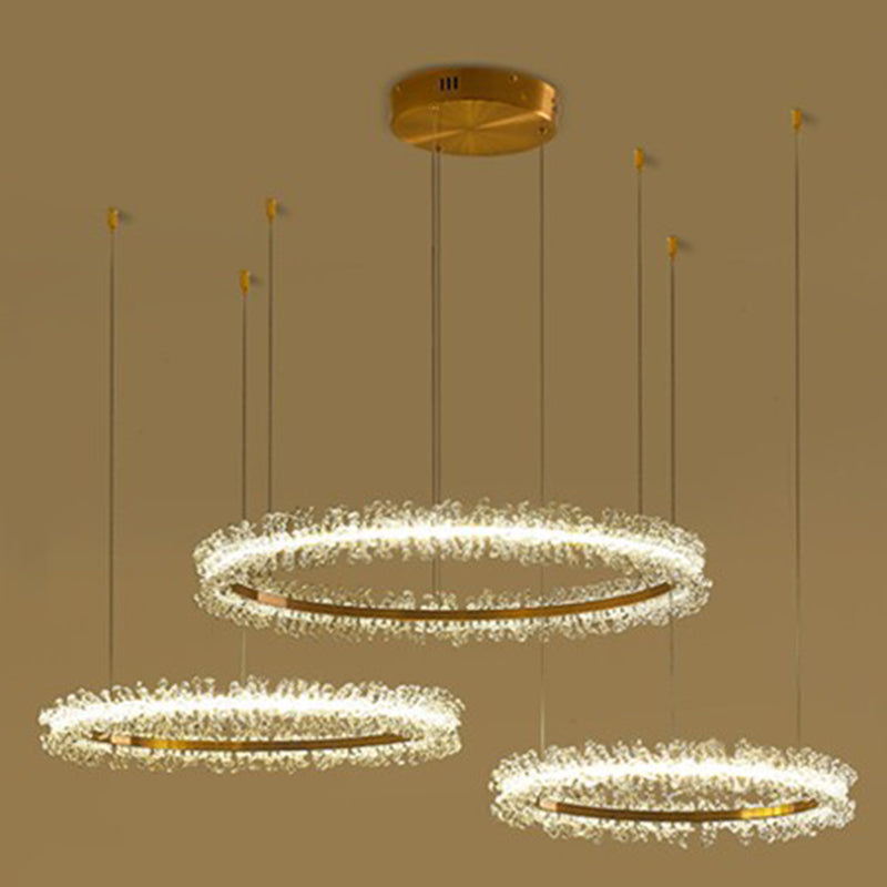 Simple Stylish Ring Pendant Chandelier Flower Crystal Living Room LED Hanging Light in Gold Gold Clearhalo 'Ceiling Lights' 'Chandeliers' Lighting' 2618579