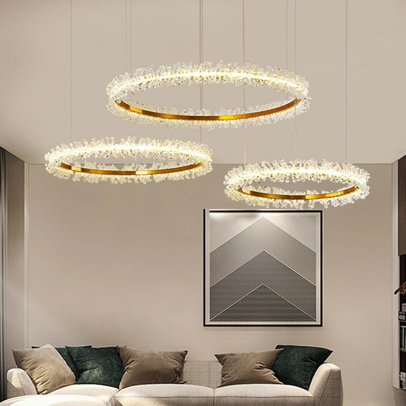 Simple Stylish Ring Pendant Chandelier Flower Crystal Living Room LED Hanging Light in Gold Clearhalo 'Ceiling Lights' 'Chandeliers' Lighting' 2618580