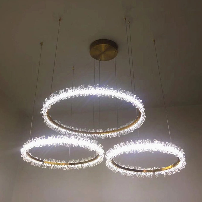 Simple Stylish Ring Pendant Chandelier Flower Crystal Living Room LED Hanging Light in Gold Clearhalo 'Ceiling Lights' 'Chandeliers' Lighting' 2618581