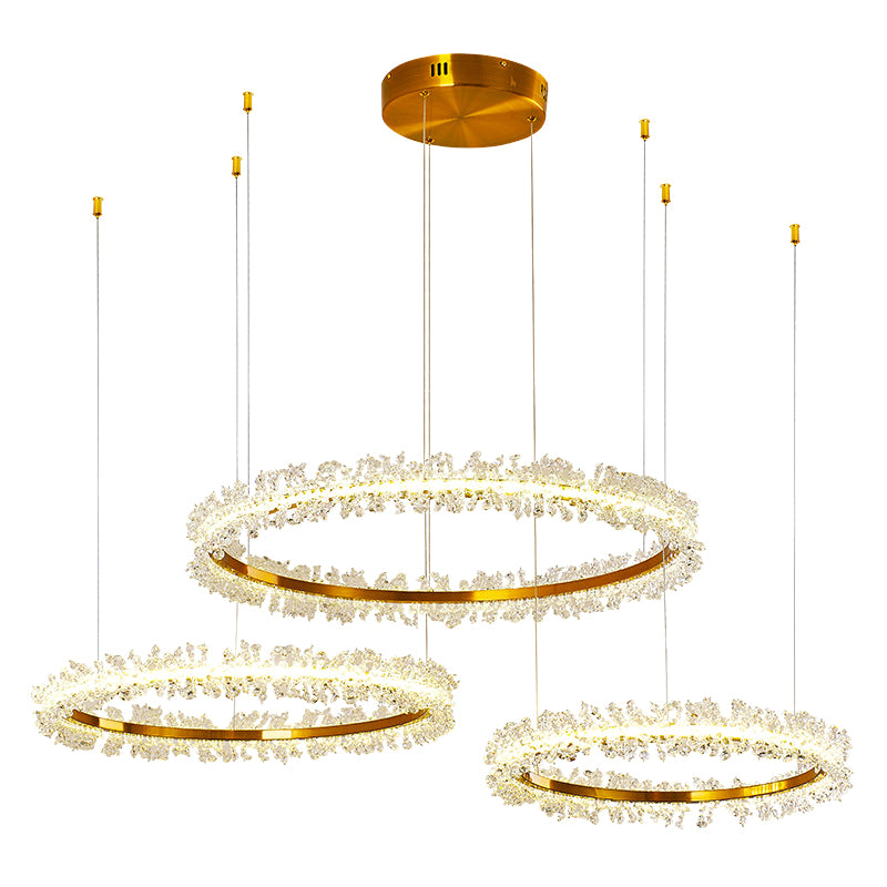 Simple Stylish Ring Pendant Chandelier Flower Crystal Living Room LED Hanging Light in Gold Clearhalo 'Ceiling Lights' 'Chandeliers' Lighting' 2618583