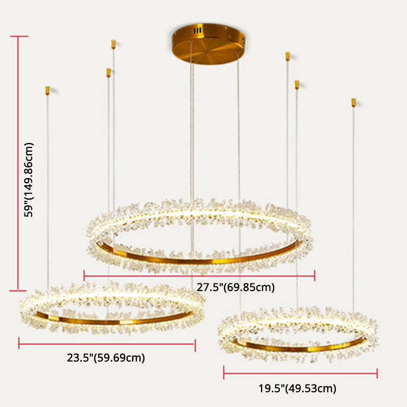 Simple Stylish Ring Pendant Chandelier Flower Crystal Living Room LED Hanging Light in Gold Clearhalo 'Ceiling Lights' 'Chandeliers' Lighting' 2618590