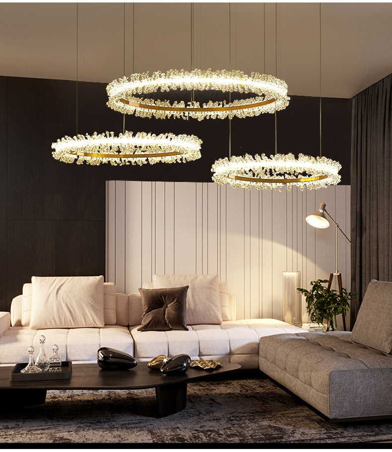 Simple Stylish Ring Pendant Chandelier Flower Crystal Living Room LED Hanging Light in Gold Clearhalo 'Ceiling Lights' 'Chandeliers' Lighting' 2618592