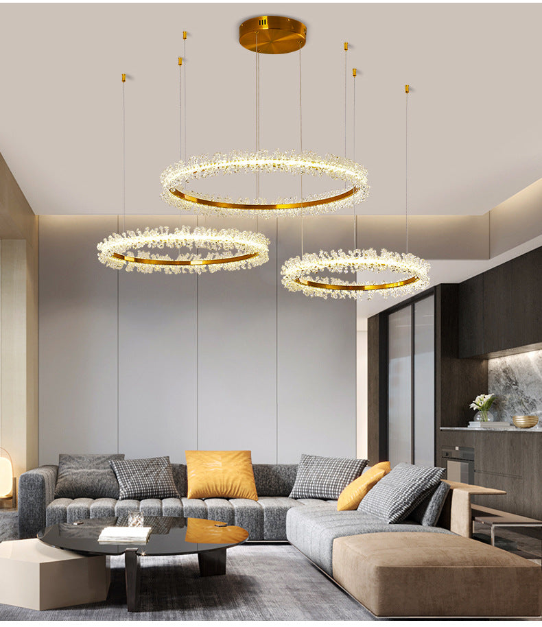 Simple Stylish Ring Pendant Chandelier Flower Crystal Living Room LED Hanging Light in Gold Clearhalo 'Ceiling Lights' 'Chandeliers' Lighting' 2618593