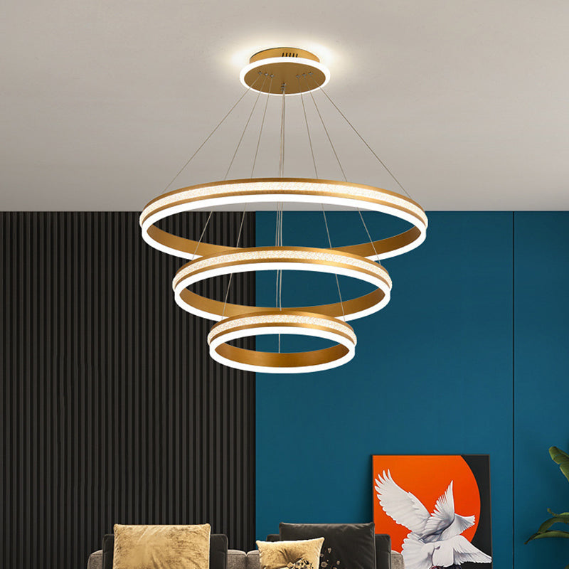 Minimalist Style Tiers Chandelier Lighting Acrylic Parlor LED Ring Suspension Light Fixture Clearhalo 'Ceiling Lights' 'Chandeliers' Lighting' 2618594