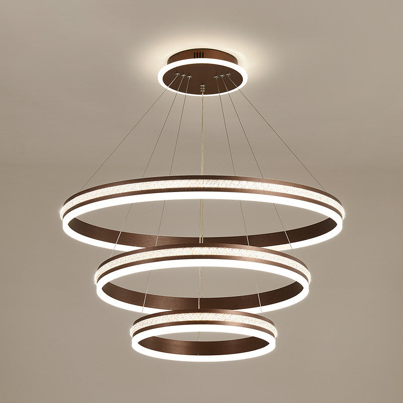 Minimalist Style Tiers Chandelier Lighting Acrylic Parlor LED Ring Suspension Light Fixture Coffee 16"+23.5"+31.5" Clearhalo 'Ceiling Lights' 'Chandeliers' Lighting' 2618595